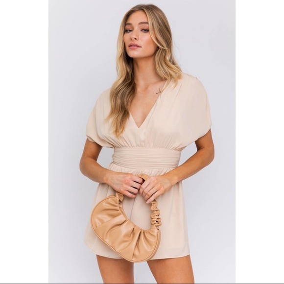 Short Sleeve Taupe Romper - Picture 7 of 8